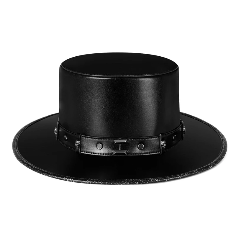 Steampunk morový doktor klobúk PU koža čierna plochá čiapka pre Halloween Cosplay