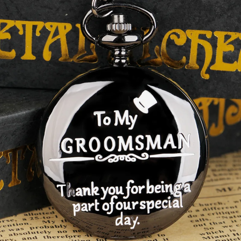 Steampunk Pocket Watch vyryté My Groomsman Muži Náhrdelník Pendant Peck Watchings Pánske darčeky