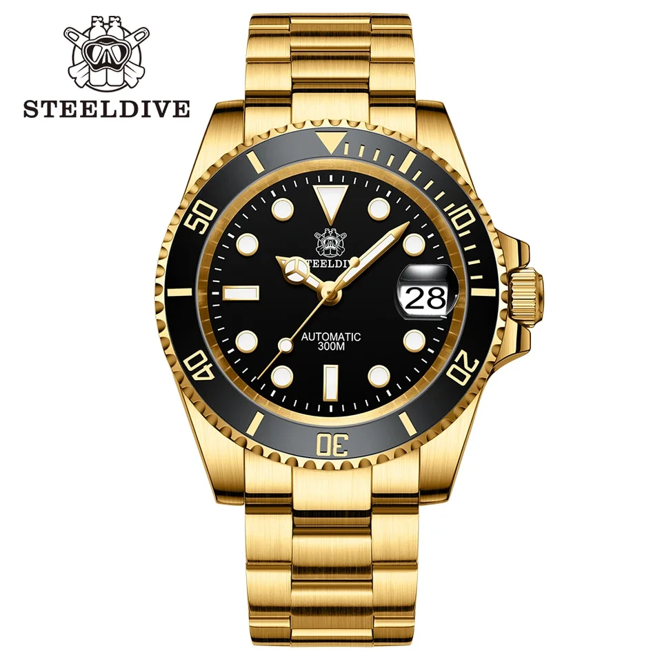 Steeldive Brand SD1953IPG 40,5 mm IPG Zlatý puzdro Keramický ráme