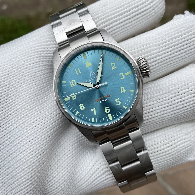 Steeldive Men Pilot Watch Sport 39mm Military Quartz Wristwatch 20ATM nepremokavý C3 Svetel Sapphire VH31 Sport