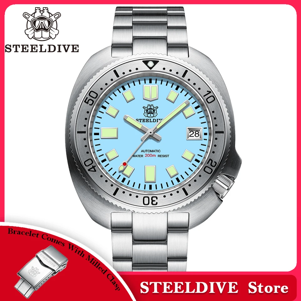 Steeldive SD1981 Super zelený svetelný text AR Coating Sapphire Glass NH35 Automatické 200 m vodotesné pánske potápačské hodinky s frézovanou sponou