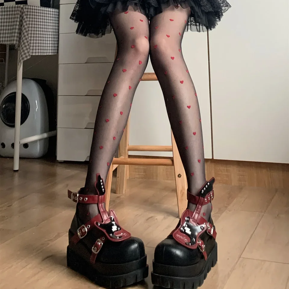 Stehno vysoké pančuchy pančucháče japonský štýl srdca tlače dámske pančucháče ultra tenké nylonové pančucháče tela pančuchy jk lolita dievčatá