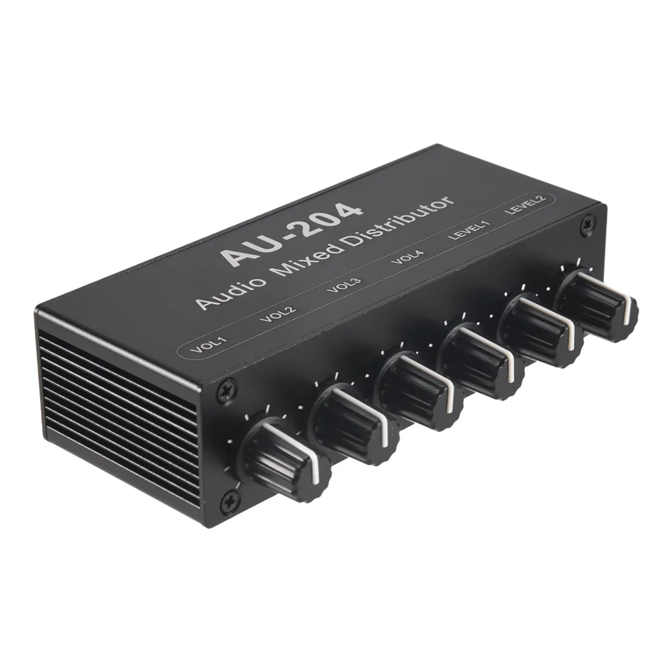 Stereo Mixer Audio (2 Vstup 4 výstup) Zatlačte štyri slúchadlá alebo externé zosilňovače