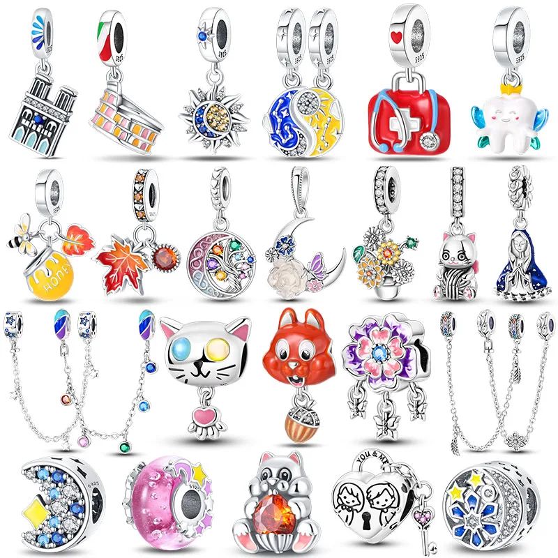 Sterling Silver 925 Kúzla krásne korálky slnečnicové veveričky Fit Fit Original Pan Náramok pre domácich majstrov