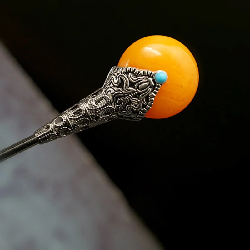 Sterling Silver S925 Klasický palác štýl vynikajúci okrúhly medový vosk vosk Hanfu Accessories Classic Vintage Tiara Hair Jewelry