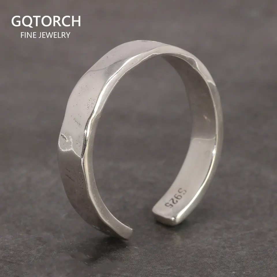 Sterling Silver S925 Svetlé ručné kladivo Pánske a ženské prstene Minimalistické nastaviteľné šperky