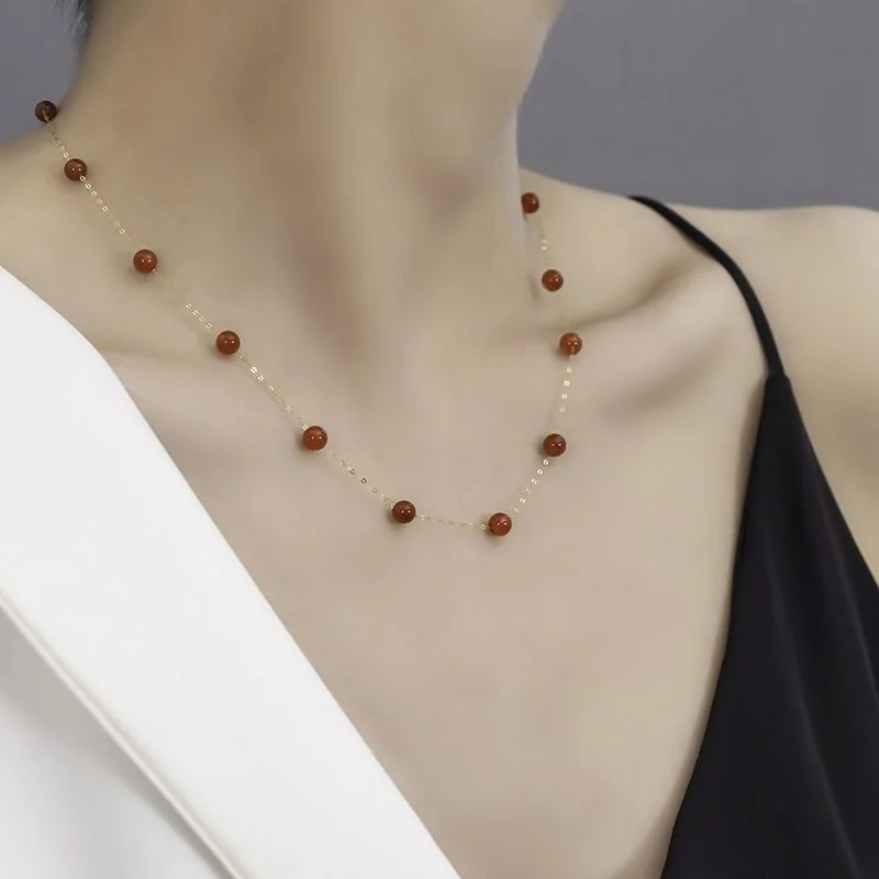 Sterling strieborný náhrdelník Sky Red Agate Elegantná reťazca golierov módny rozjasňujúca náhrdelník Darček pre priateľku