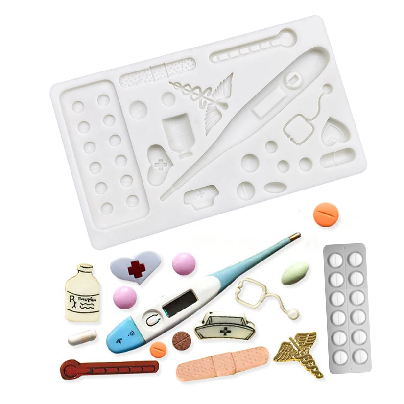 Stetoskop Medical Hospital Tools Silikone Fold Sugarcle Cukround Chocolate Cupcake Fold Foldant Cake Deskotujúce náradie