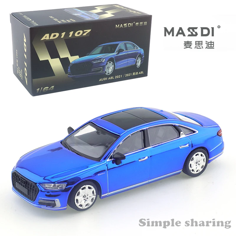 Steve Macbeth 1/64 Audi A8L Poneted Blue 2021 simulačná zliatina zliatiny Model Zbierka Ozdob