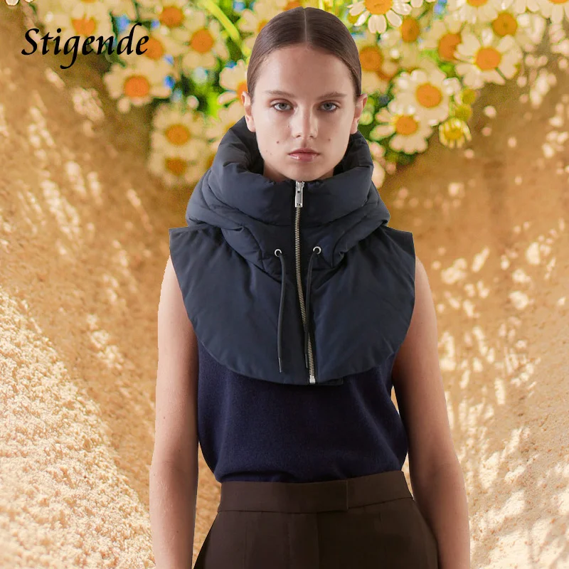 Stigende Turtleneck Crop Hooded Puffer Vest Bunda Women Dámsky bez rukávov krk na zips zips replach zips