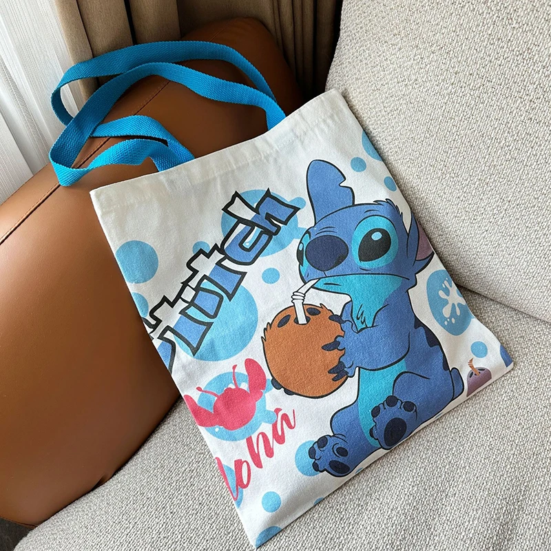 Stitch Canvas Bag Cartoon Tote Bag Veľká kapacita vrecká na rameno Ženy pracujúca škola Prenosná tote nákupná taška priateľka darček