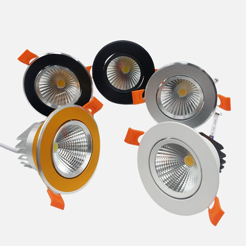 Stlmiteľné zapustené COB LED Downlights 5W 7W 9W 12W 15W 18 W stropné lampy LED LED AC85 ~ 265V Stropné svetlá LED Vnútorné osvetlenie Vnútorné osvetlenie