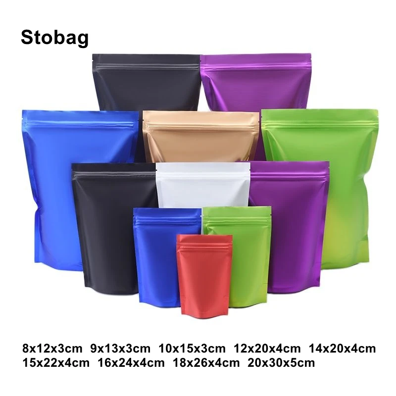 Stobag 100ks farebný matný obal na jedlo zips vrecko Postavte sa zapečatené pre čajové orechy Candy Storage Airtith Zip Lock Opätovne použiteľný vrecko