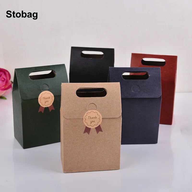Stobag 12ks kraft papierový darčekový box farebné balenie s rukovlnou koláčkou cukrovinky Skladba na pečenie Darček k narodeninám oslava Svadba