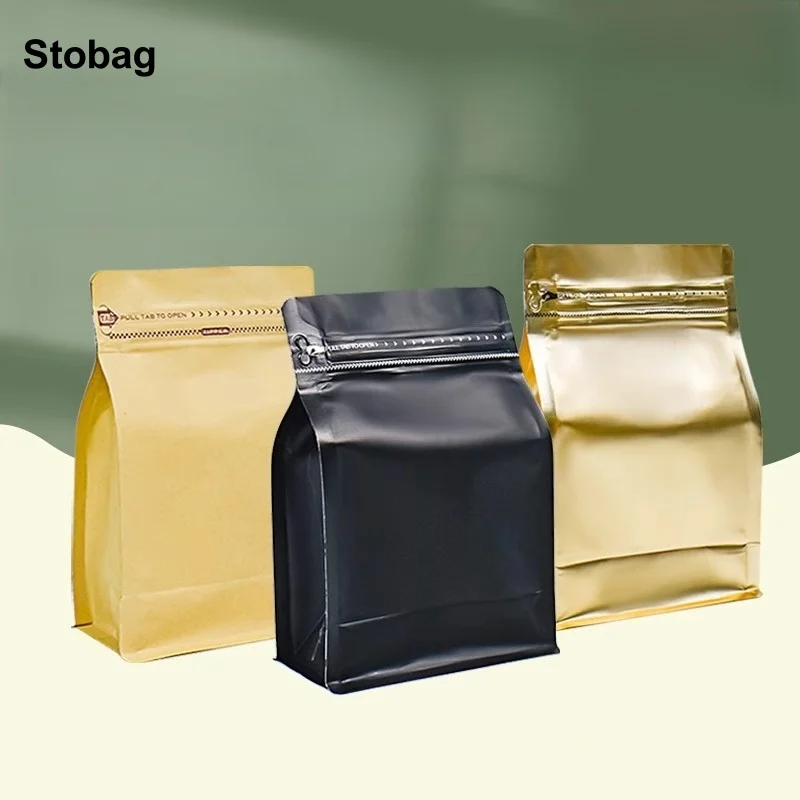 Stobag 50ks 250g kávové zrná balenie s vreckom na hliníkovú fóliu Ziplock zapečatené pre práškové čajové orechy Skladovacie puzdro