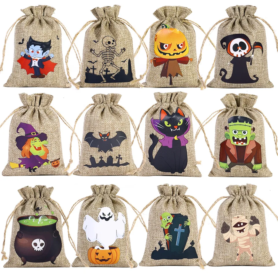 Stobag, Halloween s tematikou vreckovky na pytloviny, darčekové tašky, prenášanie cukroviniek Goodie, večierky, trik alebo ošetrenie, 12ks