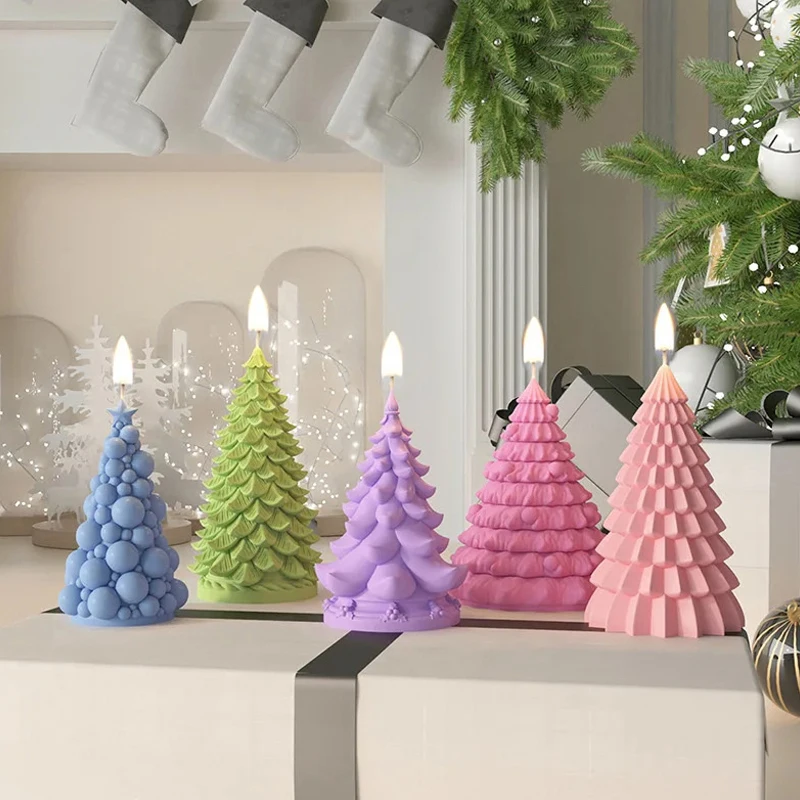 Stohované listy Santa Tree Foll Fold Bubble Stripe Sviečka Sviečka Silikónová forma Pine kužele vianočné darčeky Darček pre párty