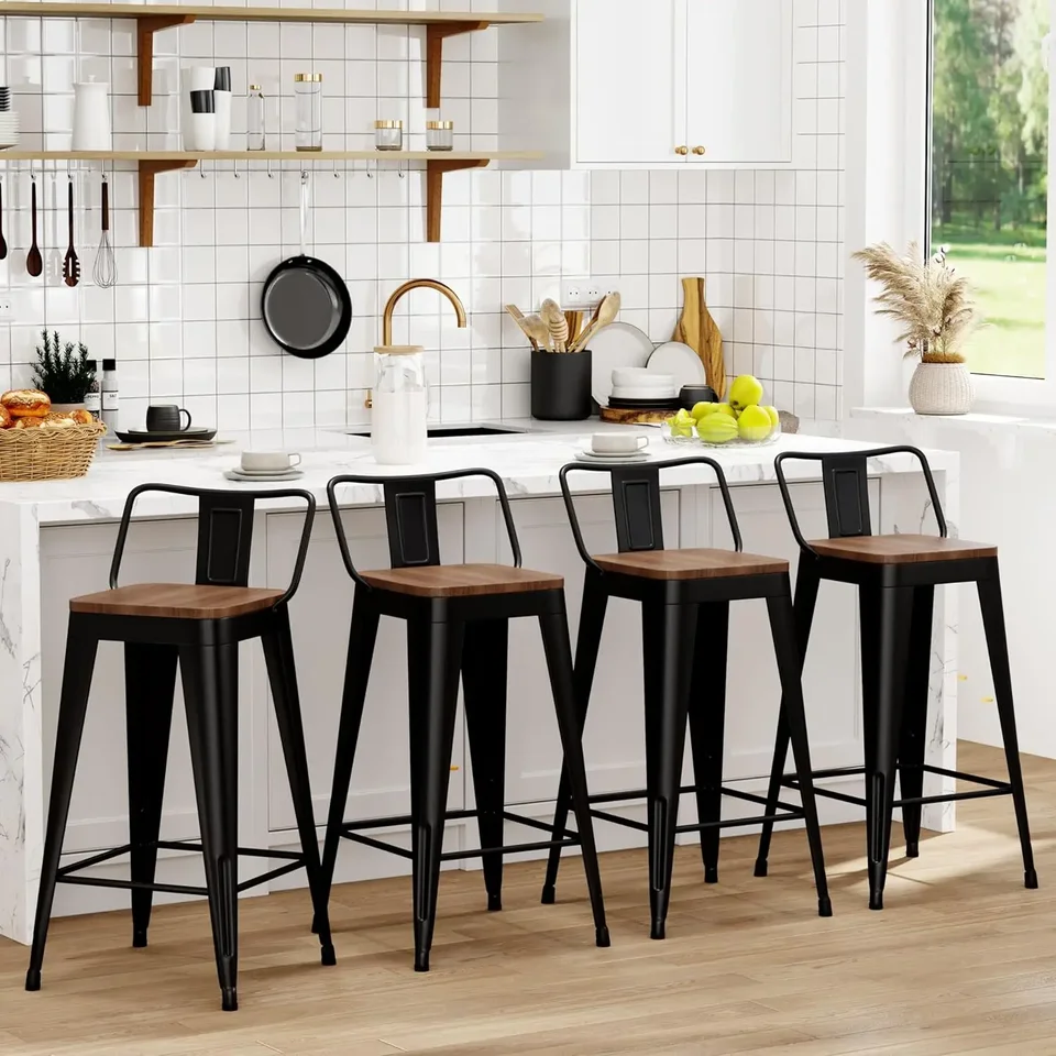 Stolica s kovovými barmi sada 4 pulty výšky barových stoličiek Barstools s odnímateľnou zadnou časťou 26 
