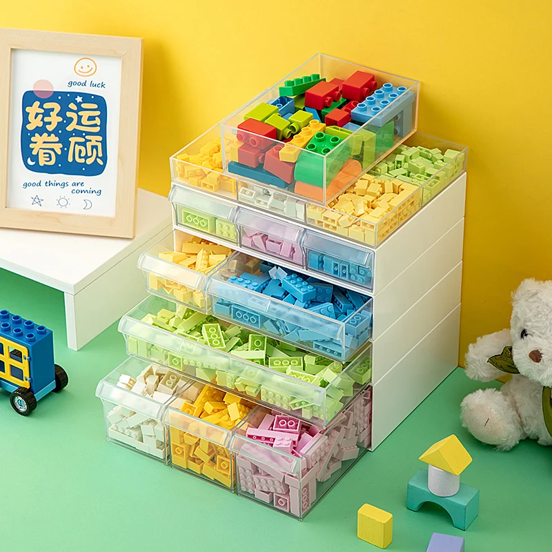 Stolné zásuvky na skladovacie skrinky stohovateľné stavebné bloky organizátor Transparentné lego hračky Organizátor Organizátor Bins Home Cosmetics Boxes
