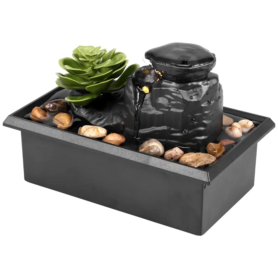 Stolová fontána s ľahkou batériou/USB prevádzkovanou mini vnútornou vodnou fontánou obsahuje zen meditačnú fontánu dekoráciu zvuk