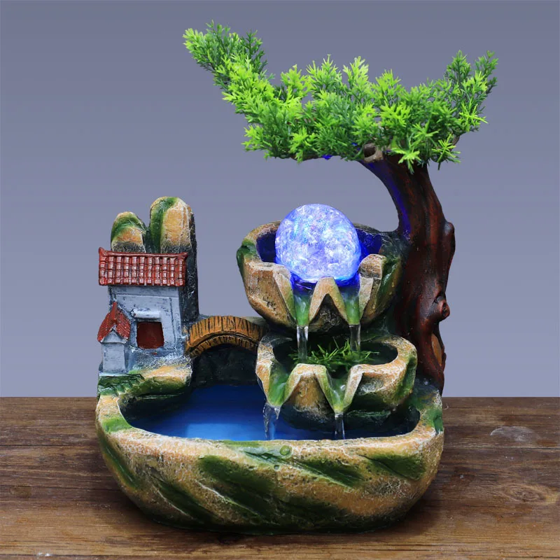 Stolová fontána v interiéri Small Rockery Desktop Mountain kaskádové vodopády s loptičkou Feng Shui na darček a dekoráciu