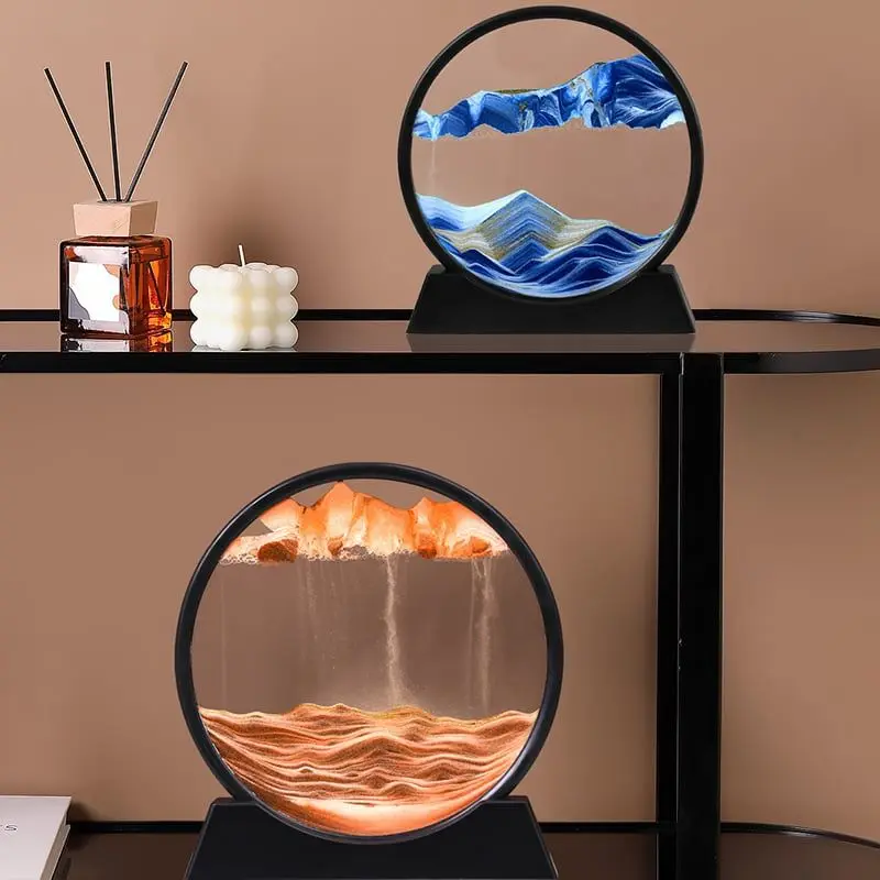 Stolová lampa 3D presýpacie hodiny hlboké morské pieskovisko Perfektné narodeniny Darček Pohybujúci piesok Art Obrázok okrúhle sklo tečie piesočná lampa dekor