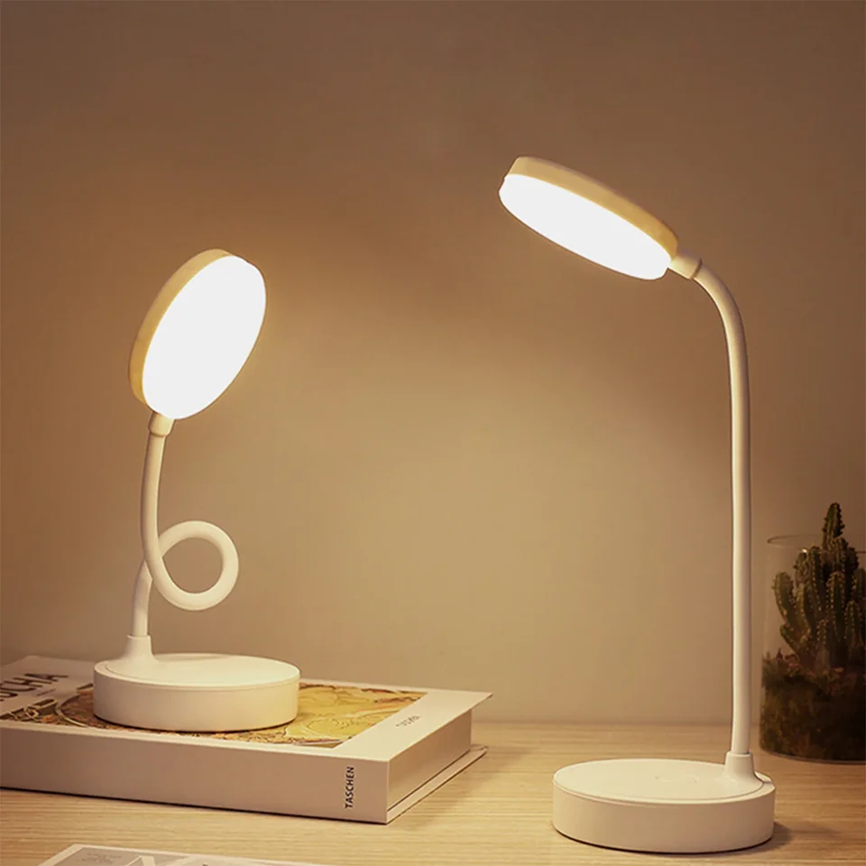 Stolová lampa USB zástrčka Nabíjateľná stolová lampa LAMP Čítanie knihy Nočné svetlo LED LED 3 režimy Stlmenie očí Ochrana Svetlo nočná lampa