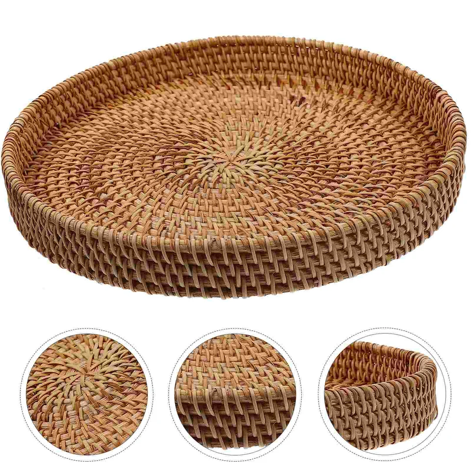 Stolové dekorácie Rattan Storage Basket Circle Tray koše Zhromažďovanie kávy stohovateľnosti Svetlo hnedé