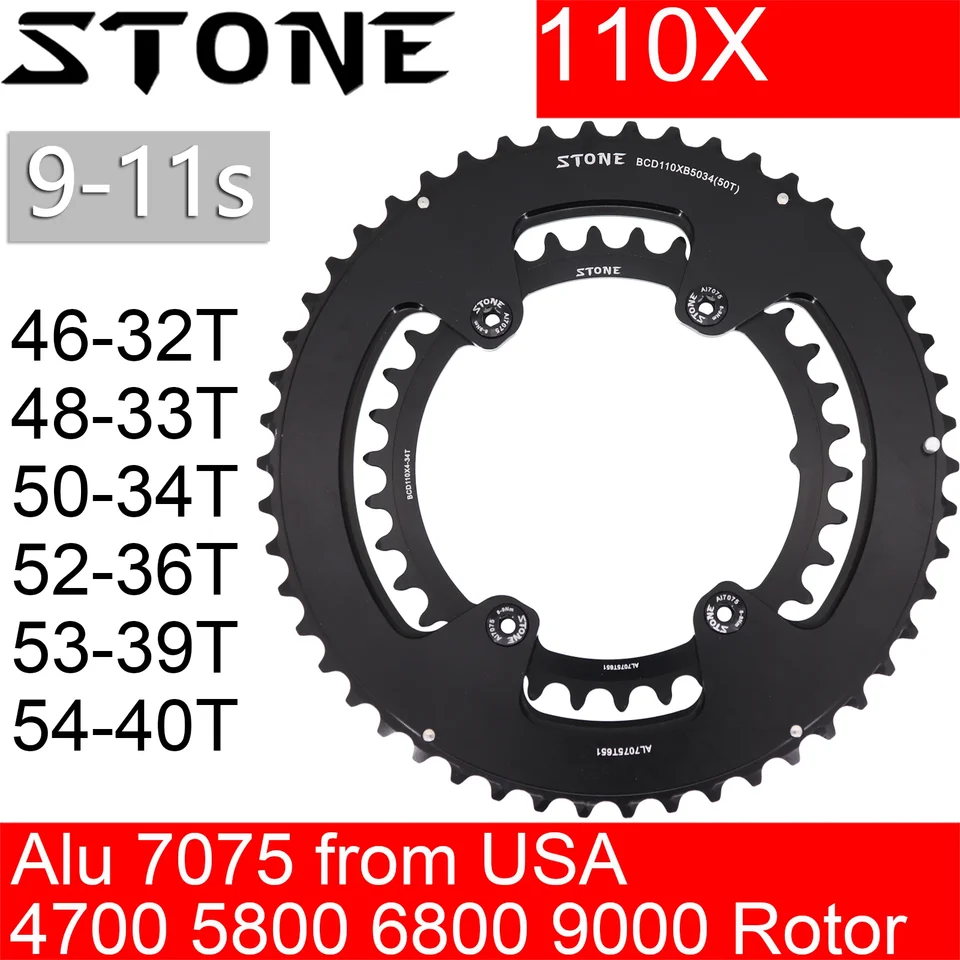 Stone 110BCD Dvojitá reťazenie pre Shimano 4700 5800 6800 9000 pre rotor 4 skrutky cestné bicykle 52 36t 53 39T 54 40T 50 34T 46 32T 2x