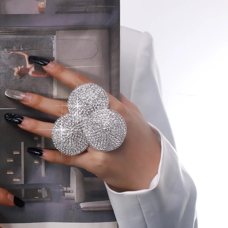 Stonefans Crystal Round Overnoherted Rings Party prsty doplnky módne ženy bling kamienok s otvoreným prsteňom nastaviteľné šperky