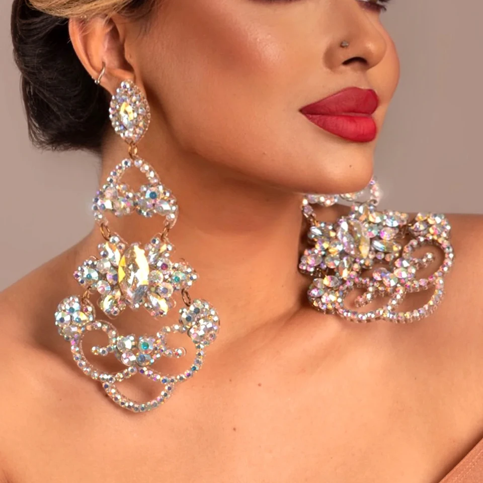Stonefans krištáľové prívesky náušnice dlhý valcový klenot y2k pre ženy Trendy Party Accessory prehnané šperky krištáľový luxus