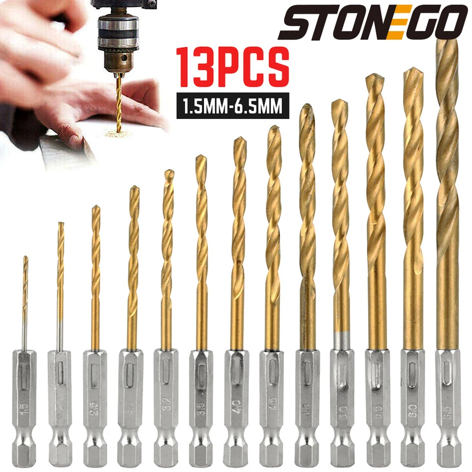 Stonego 13ks vŕtačka Bit Twist Vŕtačka z nehrdzavejúcej ocele Špeciálna vysoká tvrdosť Punč oceľ Hexagonal Hexagonal Ruck OUST SET SET Zliatina zliatiny kov