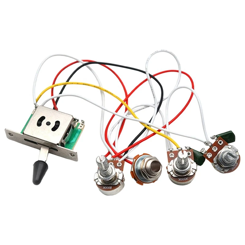 Strat gitarové káblové zväzok predobarovaný 3x 500k kvetináča 1 Zväzok 2 Tónový ovládací gombíky 5 Way Switch, Electric Guitar Parts príslušenstvo