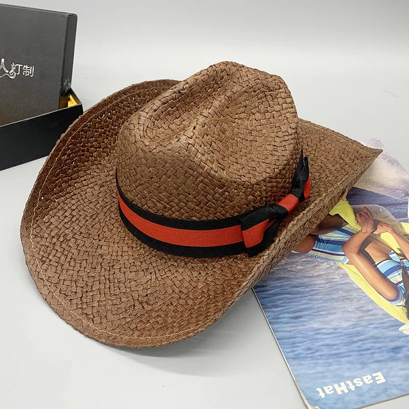 Straw Hat Cowboy Slaw Beach Hat pre ženy a mužov západný slamy klobúk jazzový klobúk 2022 Panama Hat Outdoor Cestoval plážový klobúk