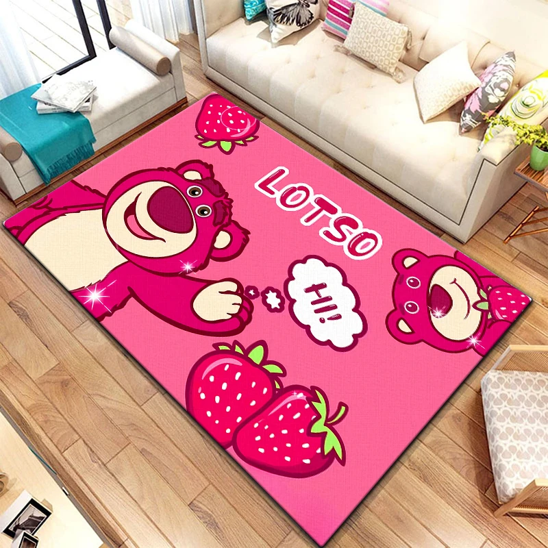 Strawberry Bear Lotso tlačený koberec pre deti, obývacia izba podlahová podlaha podlaha kuchyňa rohož detská spálňa, výzdoba spálne