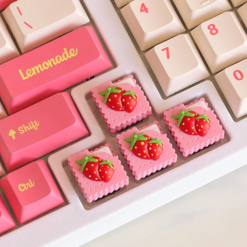 Strawberry Cookies Artisan Keycap Custom Pink Personalizovaná čiapka Klávesová čiapka ručne vyrábaná čiapka kľúča pre mechanickú klávesnicu Cherry MX