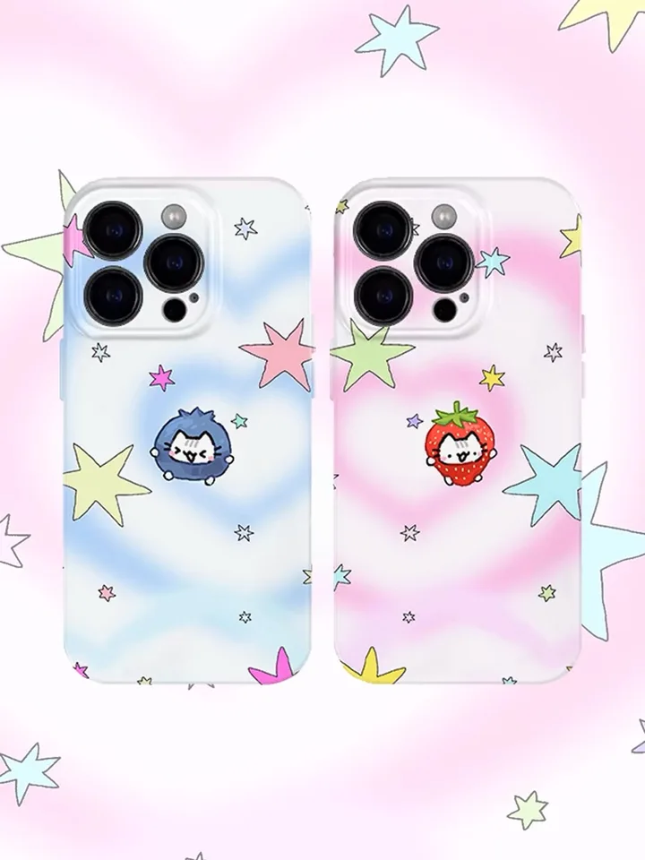 Strawberry Kitten puzdro pre iPhone 15 14 13 Pro Max 12 11 Pro Plus 12 Mini Anti Drop Ochranné ultra tenké tvrdé počítačové akrylové kryt