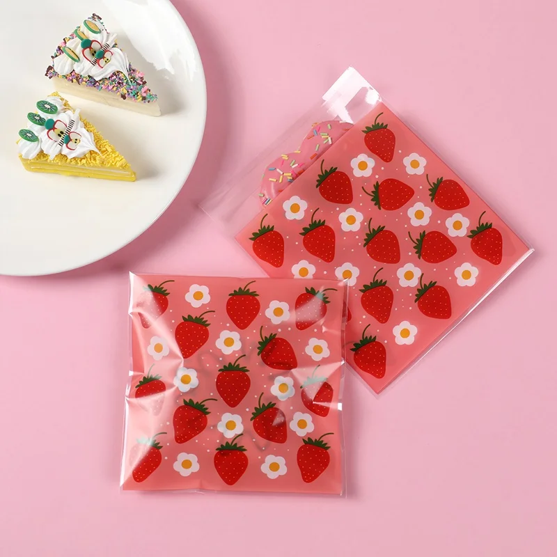Strawberry self-pasívne tašky Pink Strawberry Cellofane Bags Girls Party Party Act Candy Darčekové obaly Bath narodeninová oslava dekorácie