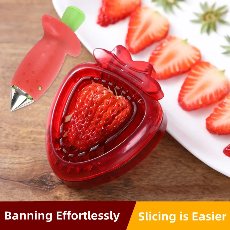 Strawberry Slicer Corer Corer Strawberries Huller Leaf Remover Remover Fruits Čistenie a rezanie gadget kuchyn