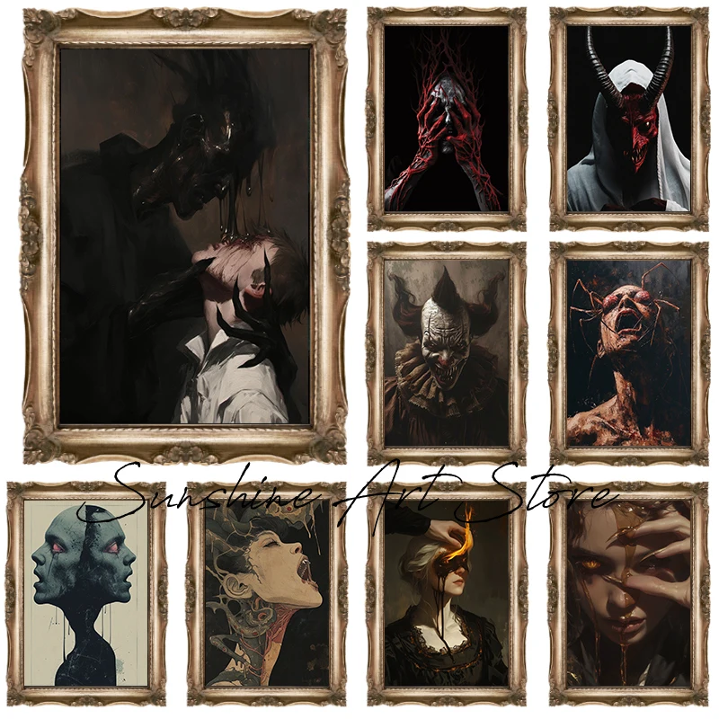 Strašidelné temné fantasy gotické výtlačky plátno plagát Domáca izba Dark Fantasy Demov Demon Bar Darkness Wall Decotion Gothic Art Print