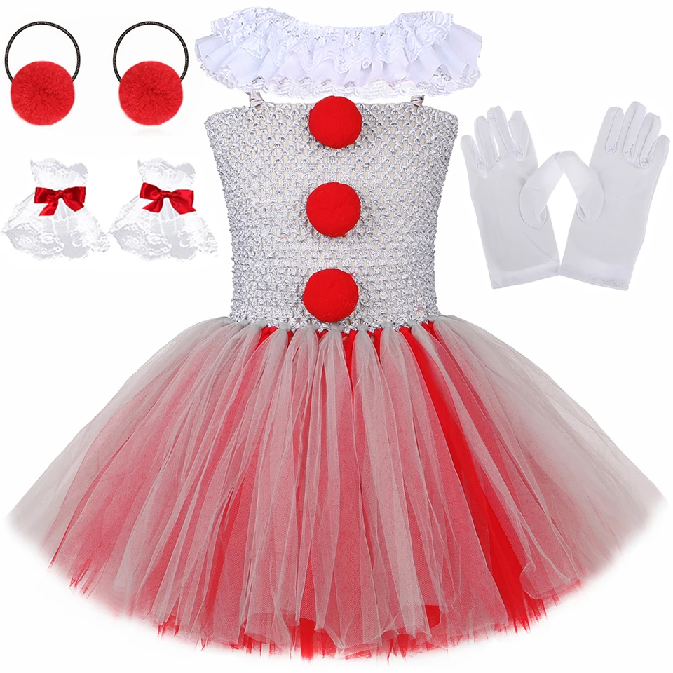 Strašidelný klaun pennywise kostým pre deti halloween tutu šaty šedé strašidelné žolík cosplay karnevalové šaty šaty dievčatko luxusné oblečenie