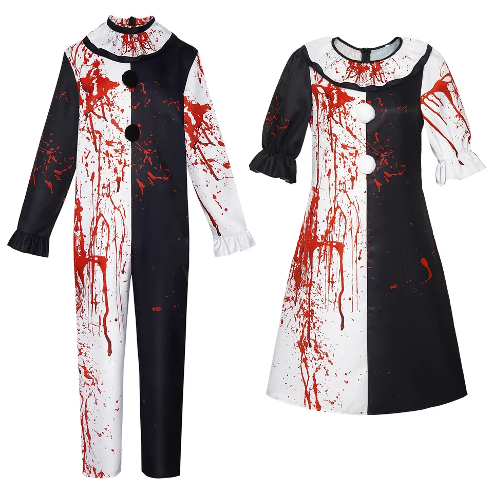 Strašidelný krvavý terifikátor 2 klaun cosplay kostýmy kombinézy šaty pre mužskú ženskú halloween karneval