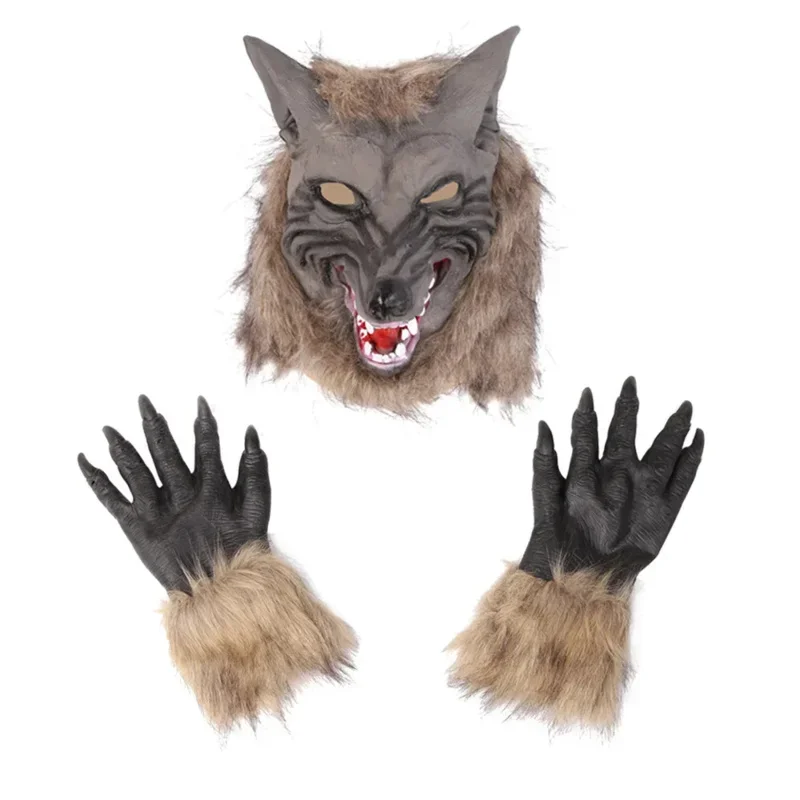 Strašidelný vlk kostým Halloween Cosplay vlk maska ​​vlkodlaku pazúry súpravy rukavice Terror diabol fancy Headdress žarty rekvizity vlk headge k kl
