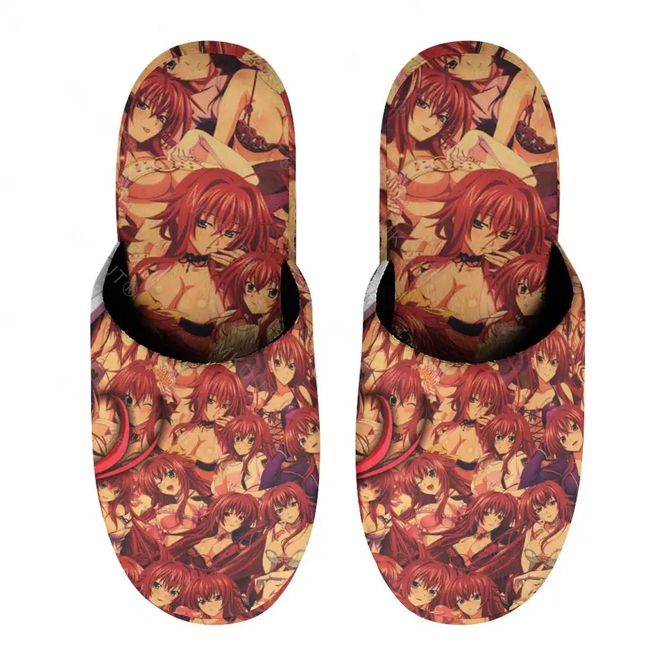 Stredná škola DXD Rias Gremory (4) Teplé bavlnené papuče pre mužov Ženy Hrubé mäkké Solované nekĺzavé nadýchané topánky Indoor House Slippe