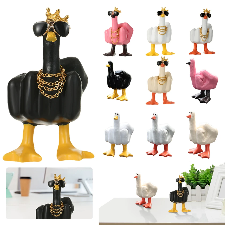 Stredný prst malá kačica sochárska živici Duck Dukoratívna figurína stolová stolová ornament pre domácu záhradnú stolovú dekoráciu