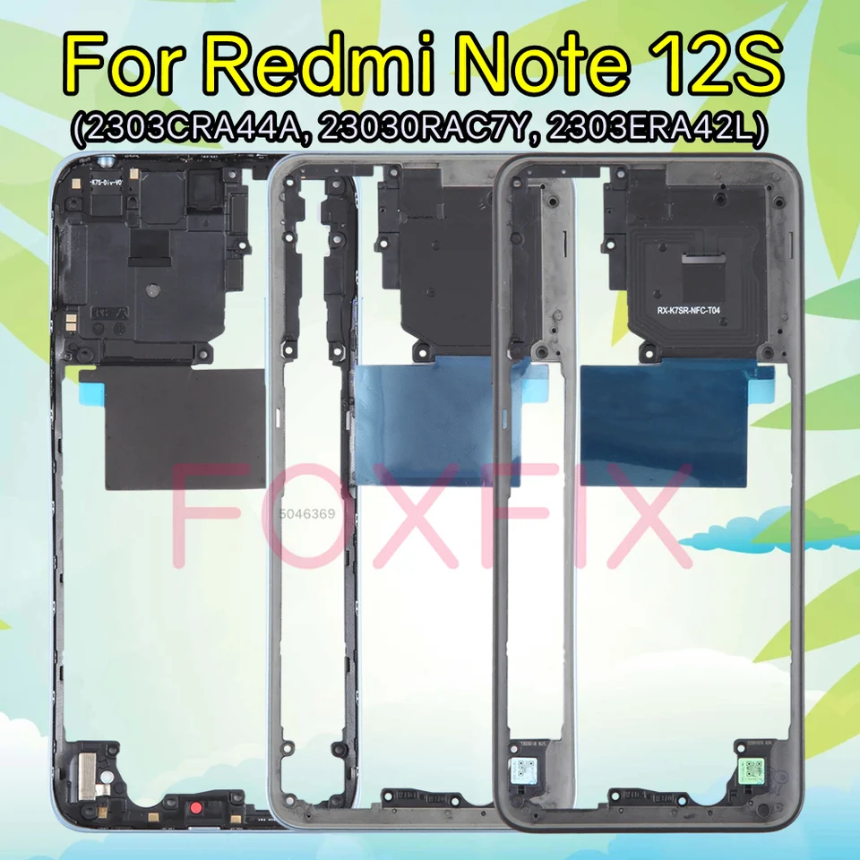 Stredný rám pre Xiaomi Redmi Note 12S Mid Cousing Rámový podvozok Náhrada doštičky 2303CRA44A 23030RAC7Y 2303ERA42L