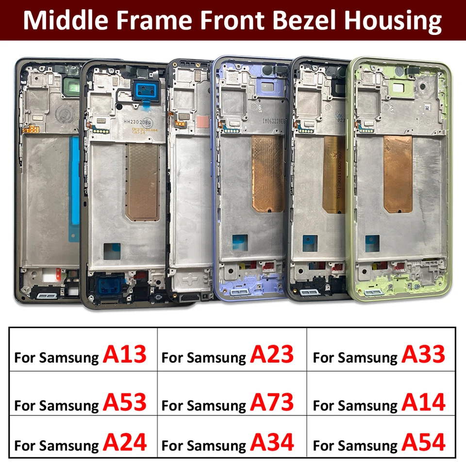 Stredný rámec pre Samsung A13 A14 A23 A24 A54 A33 A73 A53 4G 5G 5G PREDNÝ RÁM KÚPENIE ČASOVÉ ČASŤ OPRAVY BREBORKOV