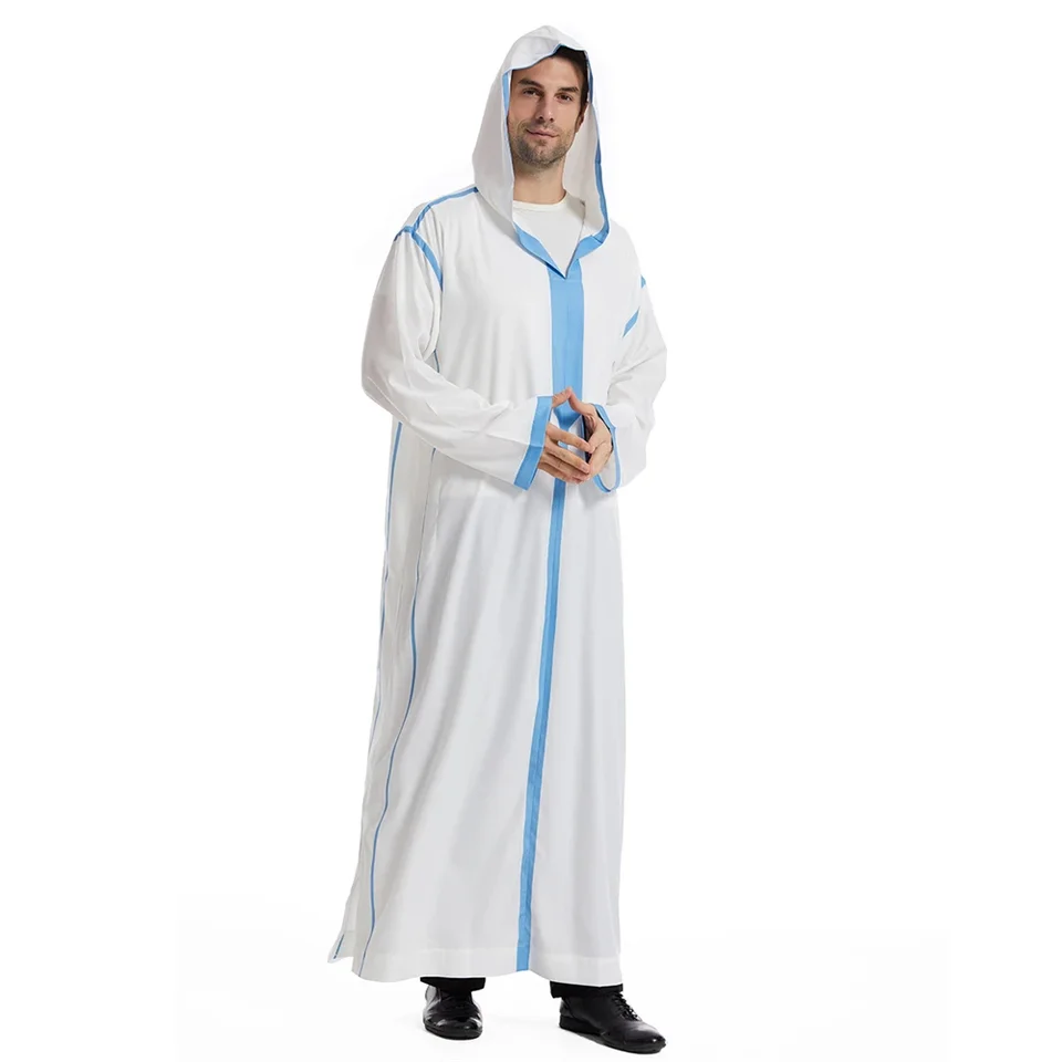 Stredný východ Saudskí arabskí muži s kapucňou Jubba Thobe Islamské oblečenie Maroko kaftan Eid ramadán Moslim Abayas Abaya maxi šaty šaty
