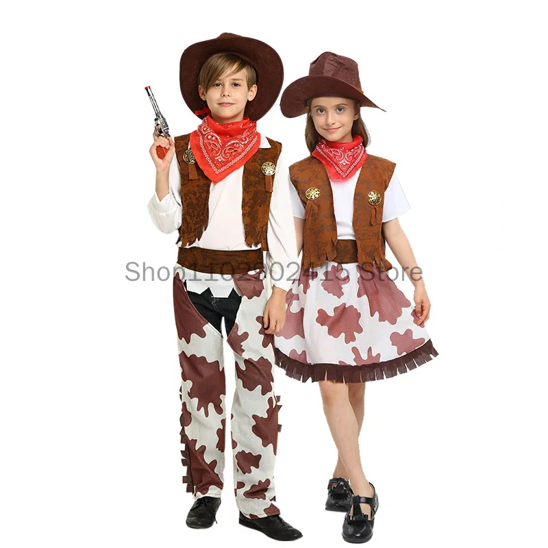 Stredoveké deti dievčatá Disfraz Cowboy Cosplay kostýmy Kostery Detské deti západný cowgirl Halloween Dress Up Party Party Stage SH SH