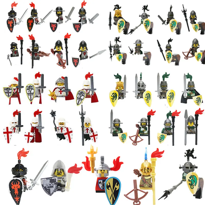 Stredoveké dračí rytieri figúrky Budúce bloky Rímskeho vojenského vojnového vojaci vojakov armádne koňské zbrane Shield Sword Boy Darčeky